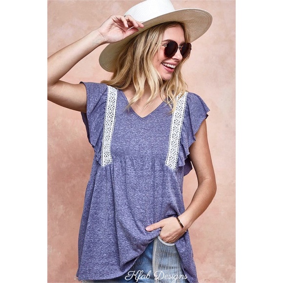 ❤️NEW! V Neck Tri Blend Soft Knit Top with Crochet Lace Detail! - Picture 7 of 10